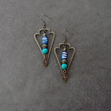 Primitive earrings, clay earrings, ethnic dangle earrings. bold statement earrings, artisan rustic earrings, bohemian earrings, tribal 