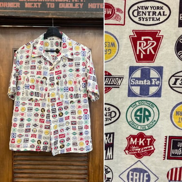 Vintage 1950’s Custom Railroad Train Logo Cotton Rockabilly Shirt, 50’s Custom Vintage, 50’s Pop Art, Vintage Clothing 
