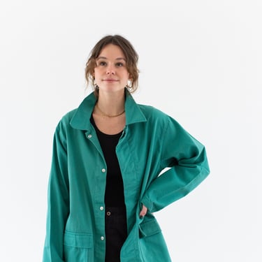 Vintage Emerald Green Chore Jacket | Unisex Cotton Metal Utility Work | Made in Italy | M L | IT388 