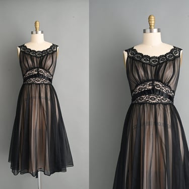 vintage 1950s Vanity Fair Black Lace Slip dress 