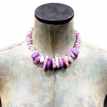 Deadstock VINTAGE: 1970's - Natural Stone Necklace - Pale Pink, Purple, White Stone Necklace - Boho - Hippie - India - SKU 4-B4-00015080 