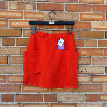 vintage 70s orange linen mini mod skirt / 26 waist s small 