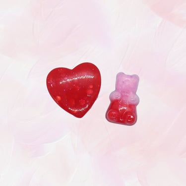 Valentine's Hair Clip Set - Heart & Gummy Bear Candy Barrettes or Bobby Pin Clips 