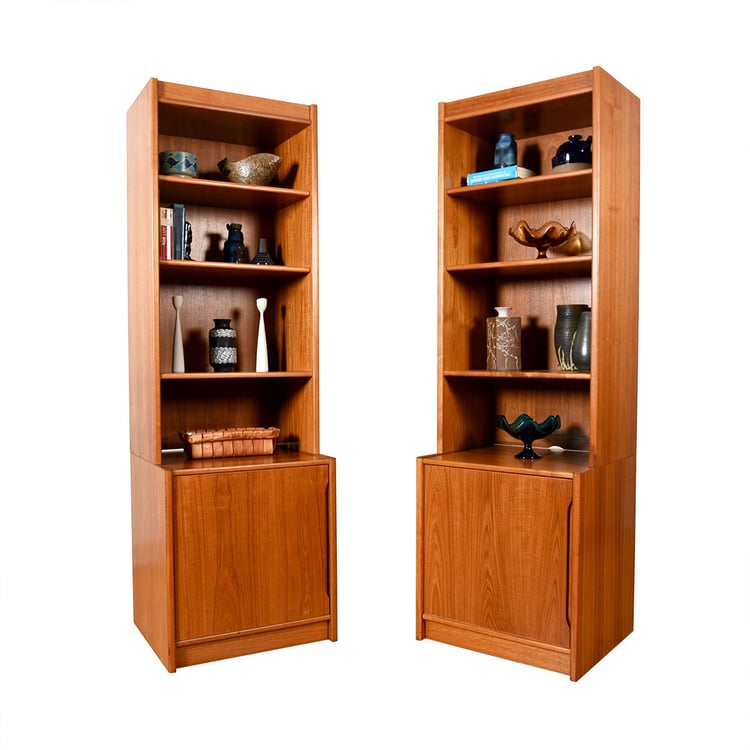 The Twins &#8212; Danish 24&#8243; Studio-Sized Cabinets w: Bookcase Top in Teak