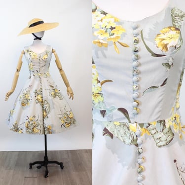 1950s CLAYMOUR JR floral cotton dress small | new spring summer 