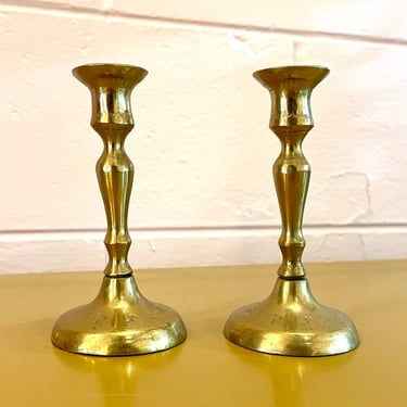 Vintage 1980s Grandmillenial Style 5.5” Brass Candlestick Holders 