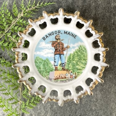 Bangor, Maine Paul Bunyan decorative plate - vintage 1950s road trip souvenir 