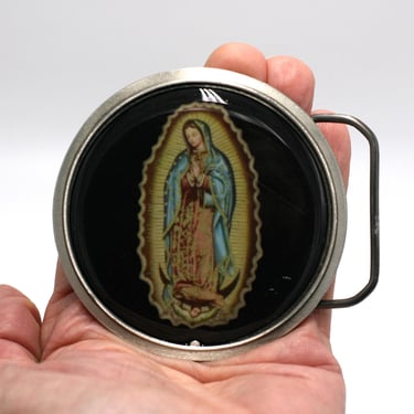 vintage Our Lady of Guadalupe Pewter Belt Buckle 2004 