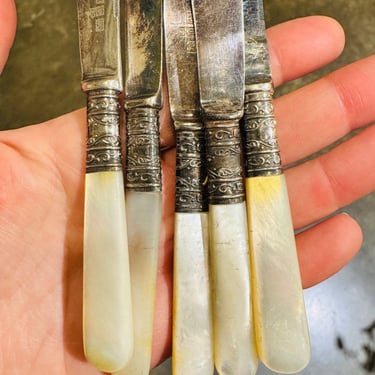 Antique Mother of Pearl Sterling Silver Cheese Knives