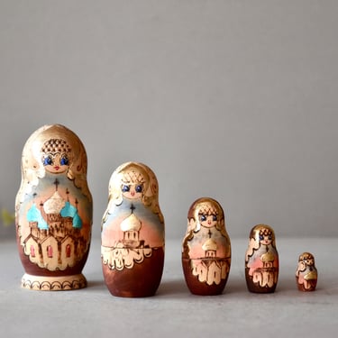 Vintage Soviet Matryoshka Wooden USSR Figurine Matryoshka Soviet Toys 