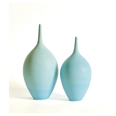 SHIPS NOW- 2 Stoneware Teardrop Bottle Vases in Ice Blue Matte by Sara Paloma Pottery 