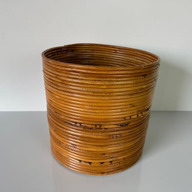 Vintage Italian Gabriella Crespi - Style  Pencil Reed Rattan  Planter 