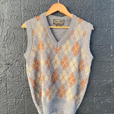 80s Grey & Rust Plaid Sweater Vest