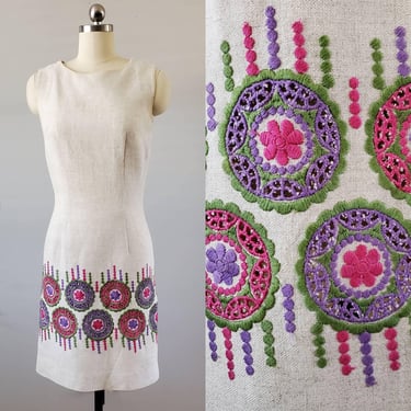 1970s Flower Power Embroidered Dress 70's Dress 70s Women's Vintage Size Small 