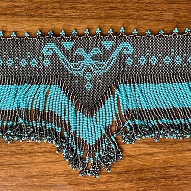 Seed Bead Choker Necklace Birds Fringe Blue Silver Statement Jewelry Glass Beads 
