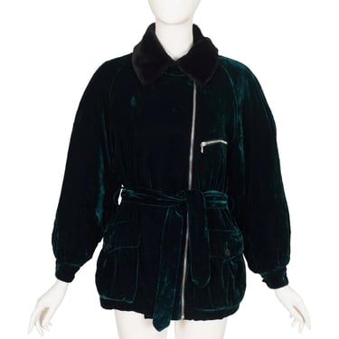 Katherine Hamnett 1990 F/W Vintage Dark Green Silk Velvet Belted Bomber Jacket Sz M 