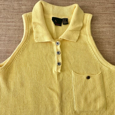 Vintage LizSport Women's 1990s Yellow Ribbed Sleeveless Knit Top - Medium 