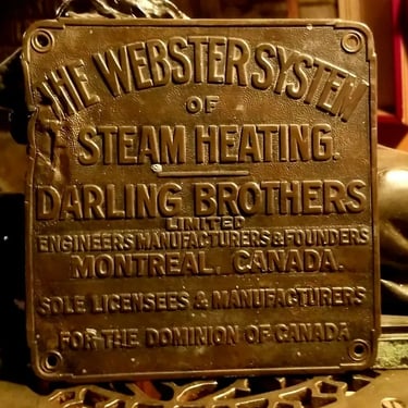 Antique Darling Brothers Montreal Canada Steam Heating Brass Plaque c1900