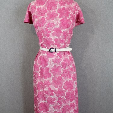 1970s 70s Pink Floral Fit and Flare Dress by Mr. Simon - Shirtwaist Dress - Day Dress - Size L 