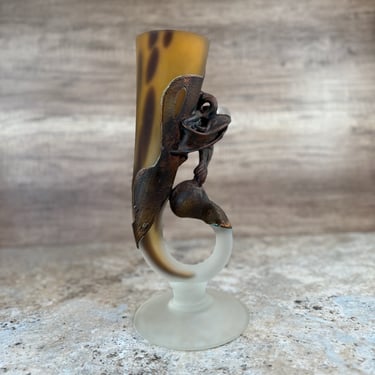 Vintage 1980s Filip Ravert attr. Glass and Copper Sculpture Vase from Romania 