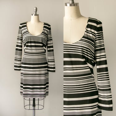 1960s Dress Striped Knit Mod M 
