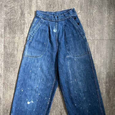 1940s WAVES jeans . vintage WWII denim pants . 24-25 waist 