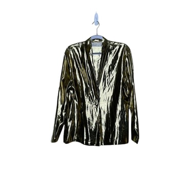 Vintage 80's Josephine Chaus Gold Lame Wrap Blouse, Size 44 