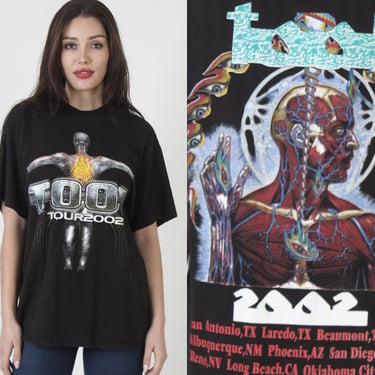 Vintage 2002 Tool Band T Shirt, Double Sided Black Rock Tour Tee, Mens Anatomy Print Top, Size L 