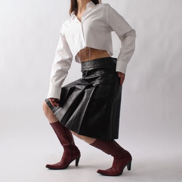 2000s Pleated Leather Skirt - W30