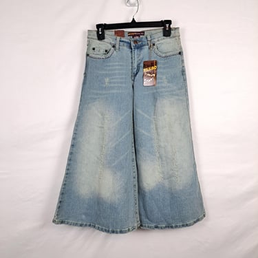 Vintage Y2K Cropped Distressed Wide Leg Low Rise Jeans, Size Small 