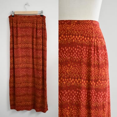 1990s Red and Yellow Dotted Maxi Skirt 