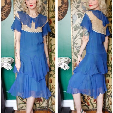 1920s Dress // Blue Sapphire Silk Dress // vintage 20s dress 