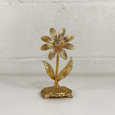Vintage Flower Jewelry Holder Earring Daisy Organizer Display Gold Earrings Tree 1970s 