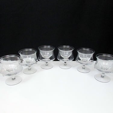 1950's Corinth (Optic) Cambridge Seafood Glass Chillers w/ liners-Shrimp Cocktail-Caviar-Dessert-Candle-Decagon-Paneled set of 6 