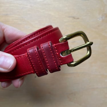 1990s Classic Coach Belt- Red Leather with Brass Hardware- 31 inches 