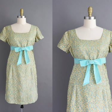 Vintage 1960s Dress | Sparkly Gold Mint Green Party Dress | Medium 