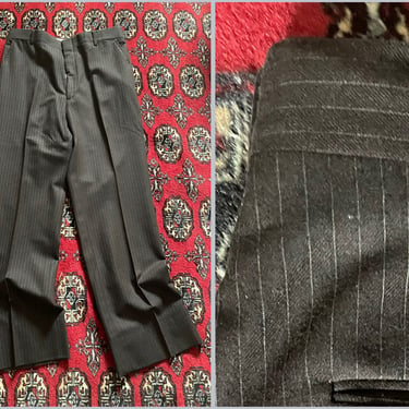 Vintage ‘70s walnut brown pinstripe trousers | striped wool flat front dress pants, 32x30 