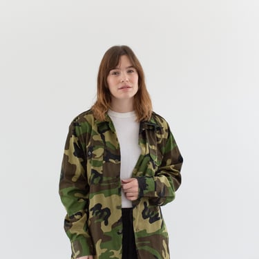 Vintage Faded Green Brown Cloud Camo OverShirt | Unisex Camouflage Cotton Button Up | XL | 004 