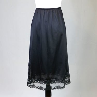 80s Black Half Slip - Nylon Lace Trim - Ashley Taylor Skirt Slip - Vintage 1980s - Medium M 