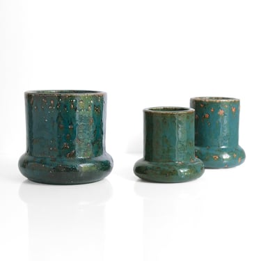 Marianne Westman large & smaller hand thrown vases in green for Rorstrand Studio