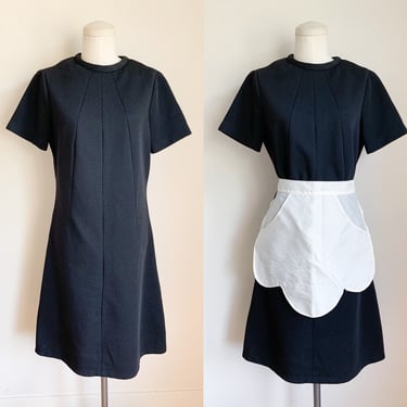 Vintage 1960s Black Knit Dress / Waitress Dress / M 
