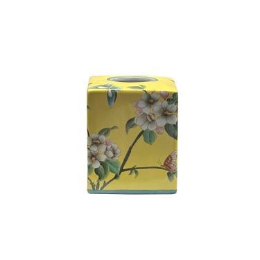 Yellow Flower Bird Graphic Square Porcelain Tissue Box Cover Container ws4819E 