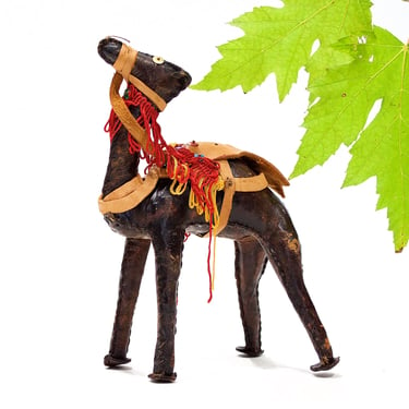 VINTAGE: Genuine Leather Camel Figurine - Handmade Camel - SKU 14-E2-00010257 
