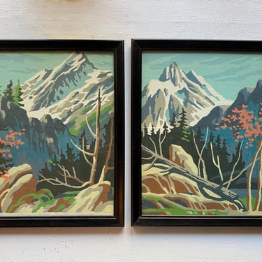 Vintage Mountain Paint By Numbers, Mountains Evergreen Trees, Craft Master High Country, Set Of 2 