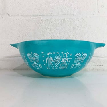 Vintage Pyrex Blue Butterprint Mixing Bowl Cinderella 444 Nesting Milk Glass Dish Amish Turquoise White Mid-Century Retro 4 Quart 1950s 