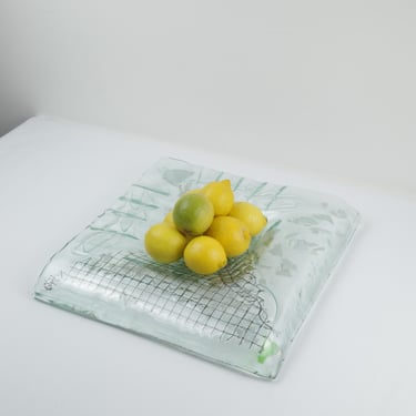 Handmade Industrial Glass Decorative Bowl – Sculptural Art Piece with Metal Grid 