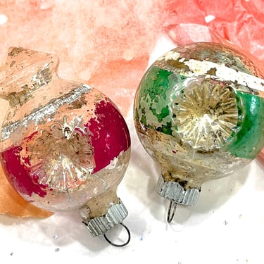 VINTAGE: 2 Shiny Brite Glass Ornaments - Old Distressed Christmas Ornaments - Holliday - SKU 