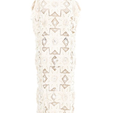 Ivory Sequin Embellished Crochet Maxi Dress