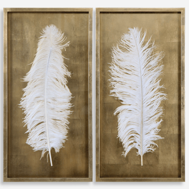 White Feathers Shadow Boxes, Set of 2