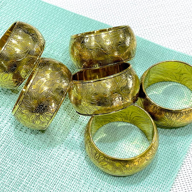 VINTAGE: 6pcs - Gold Hollow Brass Napkin Rings - Native Design - Napkin Holders - Table Decor - Dinner, Parties, Entertaining 